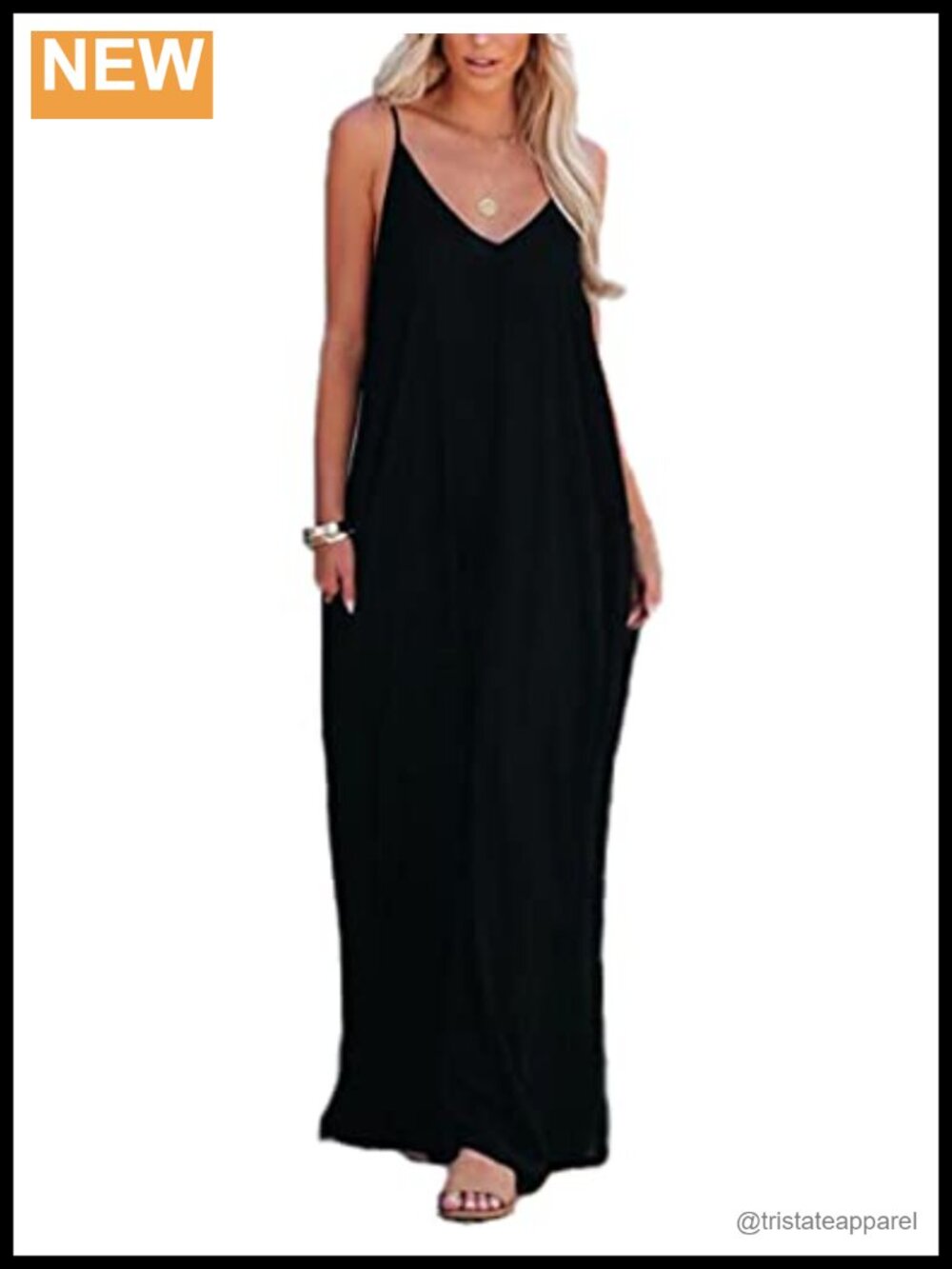 Women's Casual Strappy V Neck Sleeveless Loose Long Maxi Beach Dress with